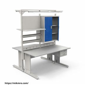 Bàn thao tác cơ khí thiết kế chắc chắn, khung thép sơn tĩnh điện bền bỉ, phù hợp cho xưởng sản xuất và phòng kỹ thuật.